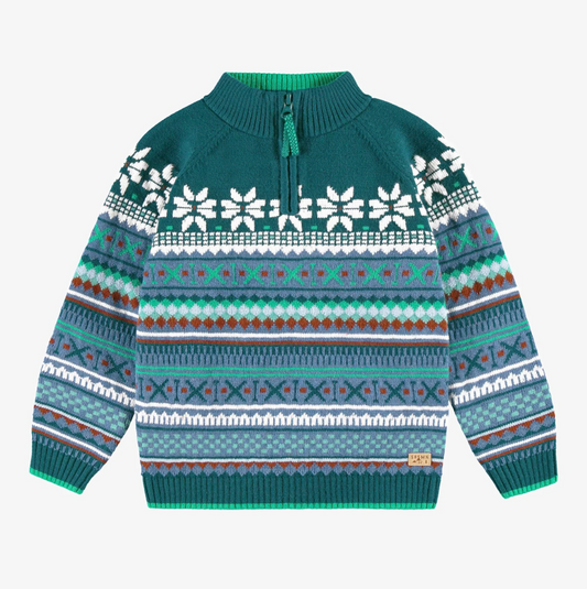 Teal patterned knit sweater, child